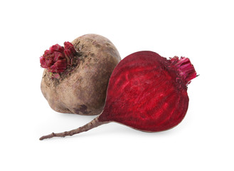Cut fresh red beet on white background