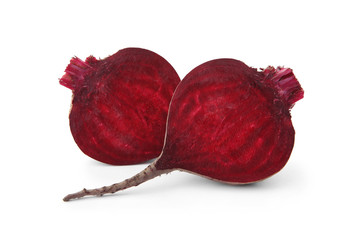 Cut fresh red beet on white background