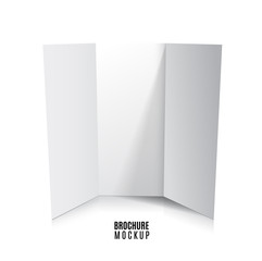 Blank trifold paper brochure mockup isolated on white. Vector Illustration