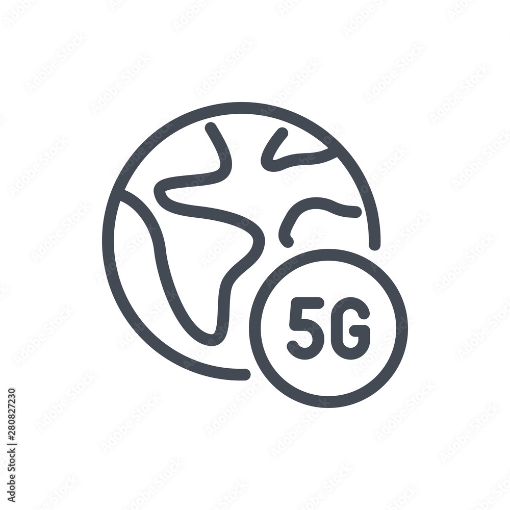 Poster globe with 5g connection line icon. vector outline sign.
