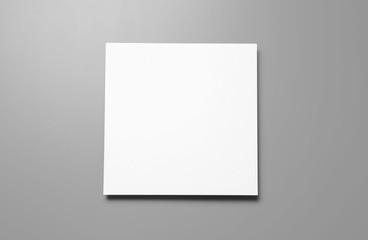 Blank paper sheets for brochure on grey background, top view. Mock up