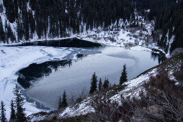 Frozen mountain lake