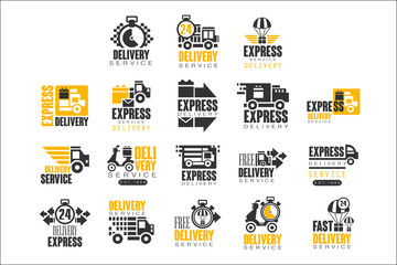 Delivery set for label design. Express delivery service vector Illustrations