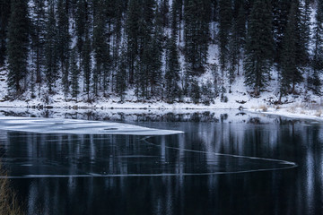 Lake with ice in winter