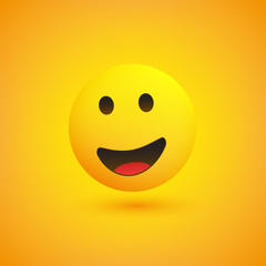 Smiling Emoji - Simple Happy Emoticon with Open Eyes on Yellow Background - Vector Design