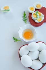 Eggs background. Healthy eating concept, energy ingredients.