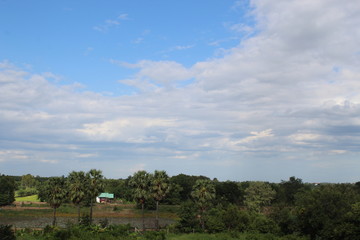 Fototapeta na wymiar landscape with blue sky and white clouds