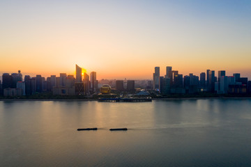 hangzhou cityscape at sunset