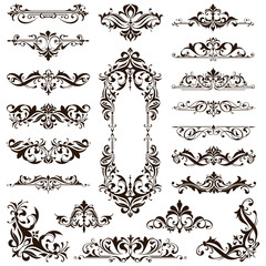 Ornamental design lace borders and corners Vector set art deco floral ornaments elements