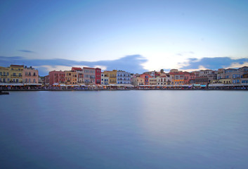 Cret October 01 2018 Panoramic view at evening of the historic city center from the inland sea at the port