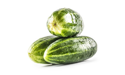 Fresh cucumbers isolated on white background - close-up