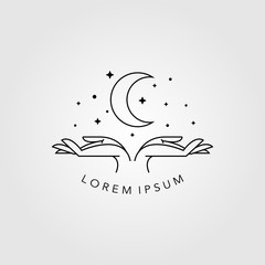 Fototapeta premium minimalist hands and moon line art symbol
