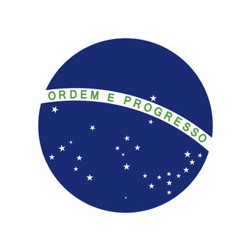 Elements of the flag of Brazil. National motto "Ordem e Progresso", stars. Abstract concept, icon.