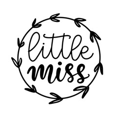 Little Miss inscription poster, printable girl t shirt design