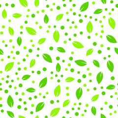 Green Leaves and Dots Seamless Pattern