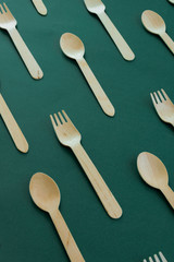 Bamboo wooden spoons and forks. Eco friendly kitchen utensil. Ecological concept