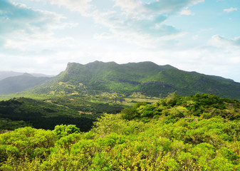 View on the highest mountain of Mauritius island ( Piton de la petite riviere noire ) from Le Morne Brabant.
