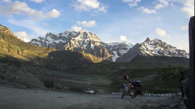 vTime Lapse of sunset over Himalayan mountains of Jammu and Kashmir's Kargil region.