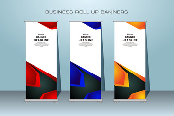 Creative roll up banner stand template design. Vertical banner template.  Universal standing banner for conference, promotion banner vector background.  Modern publication x-banner and flag-banner.