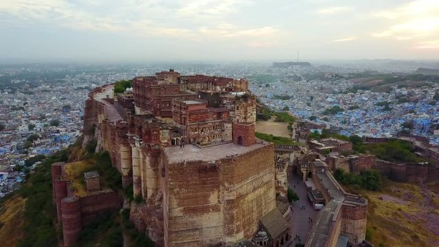 Aerial view of mehrangarh fort in Jodhpur, Rajasthan, India.