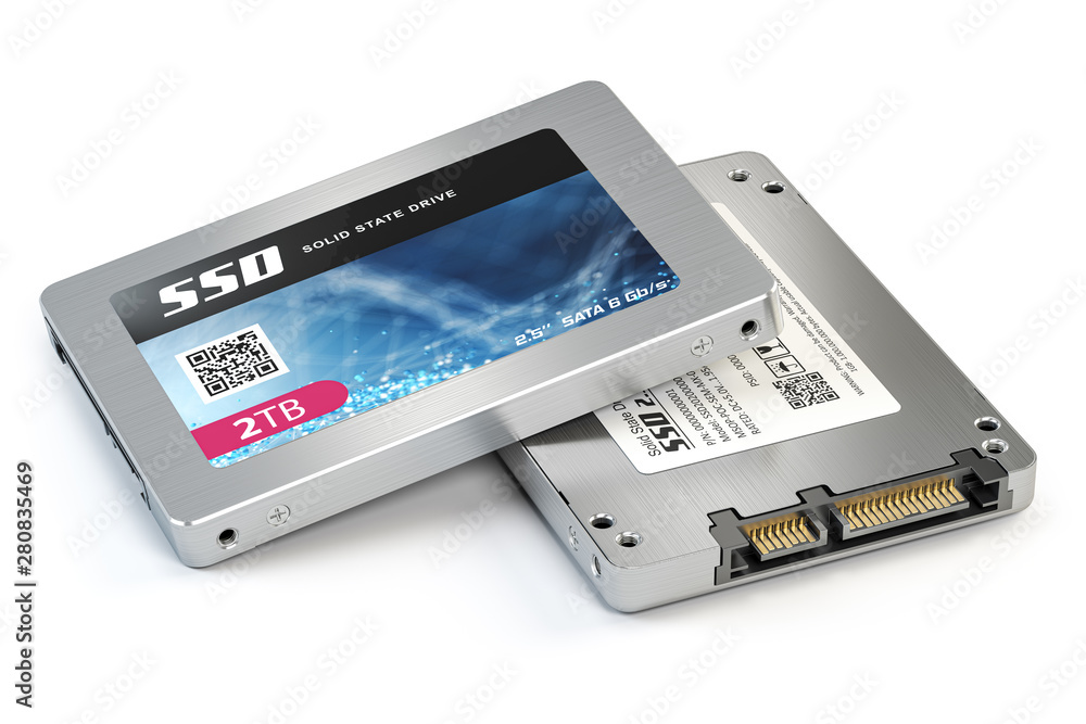 Poster ssd state solid drives disks isolated on white background.