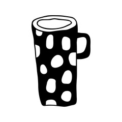Mug. Illustration for coloring book. Tableware for drinks. Decorative element for design, print, card and scrapbooking