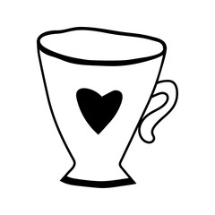 Mug. Illustration for coloring book. Tableware for drinks. Decorative element for design, print, card and scrapbooking