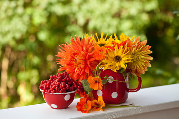 Autumn Flower Bouquet In Jar Outdoor