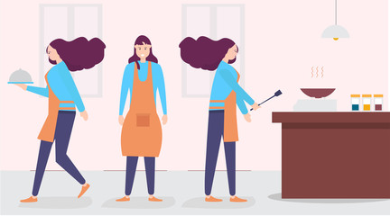 Set Chef cooking on the kitchen. character in cartoon style. Illustration of chef cook on kitchen cooking