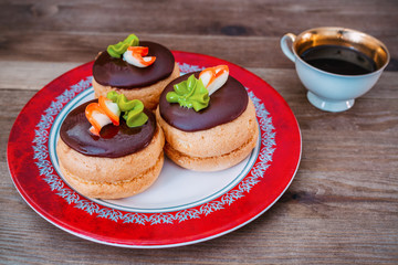 cake and coffee cup on wooden table