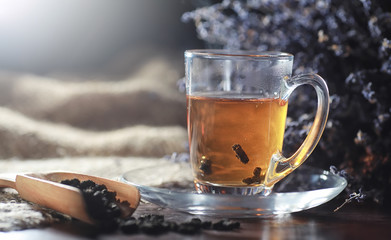 Brewed tea on a serving table