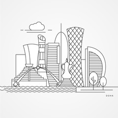 Doha Qatar landmarks in liner style vector