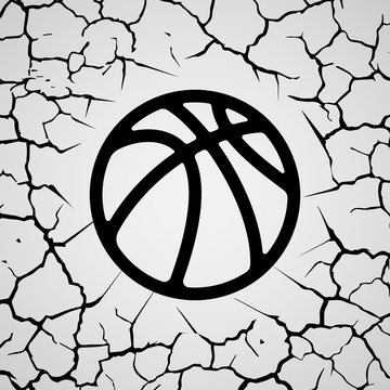 Black basketball outline symbol isolated on cracked background
