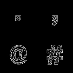 Set of four symbols for typing isolated on black background