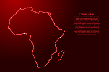 Africa map from the contour red brush lines different thickness and glowing stars on dark background. Vector illustration.