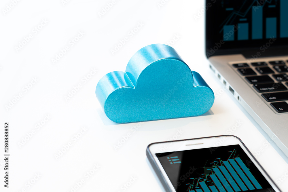Poster digital cloud storage computing, smartphone technology computer laptop, data machine deep learning, 