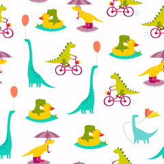 Dinosaur seamless pattern vector illustration. Cute T-rex cartoon style. Dino colorful character background