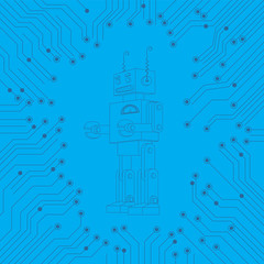 Abstract background of old robot chip. Artificial intelligence technology circuit Board character. Vector image.