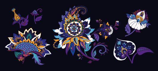 Pattern elements in oriental (Iranian, Turkish) Paisley style