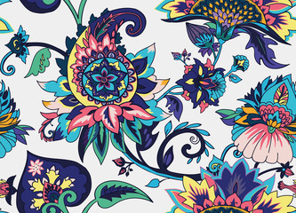 Paisley. Seamless Textile floral pattern with oriental paisley ornament.