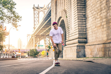 Skater training in a skate park in New York