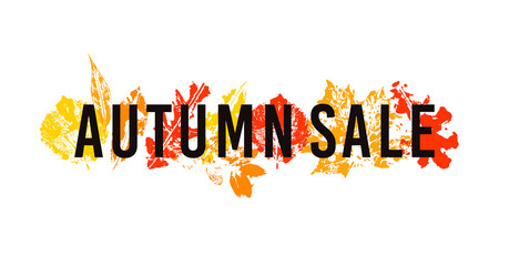 Design template. Autumn sale banner. Yellow autumn leaves.  Seasonal decorative elements