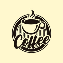 badge logo template of coffee, drink, tea cup in vintage style