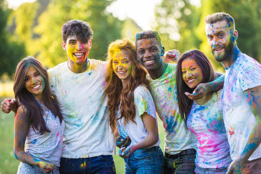 Friends Playing With Holi Powder