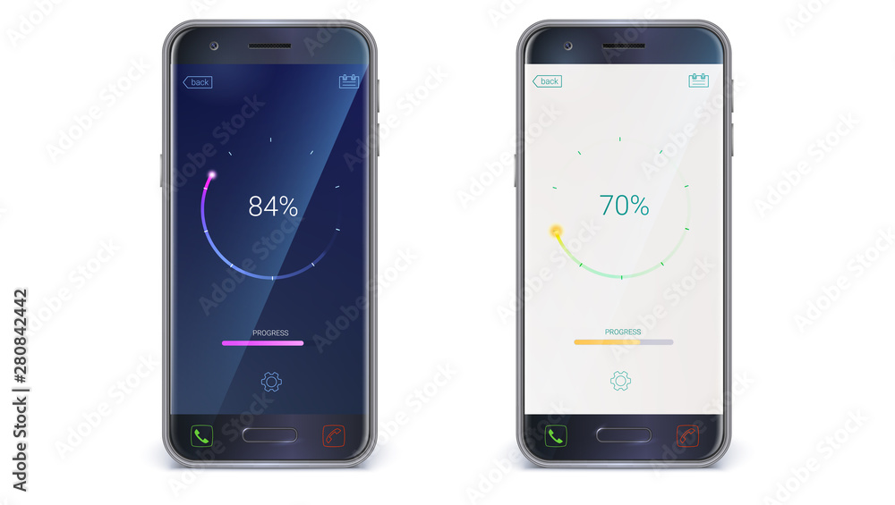 Poster smartphone, mobile phone isolated on white background. ui with progress of loading for mobile apps o