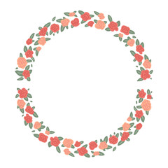 Fototapeta na wymiar Frame of rose flowers isolated on white background. Vector illustration of cartoon style