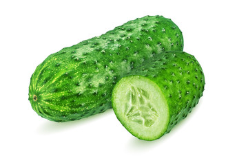 Half of green cucumber isolated on white background