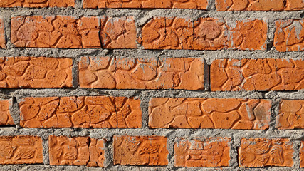 Bricks texture with abstract lines, red wall, brickwork background for design