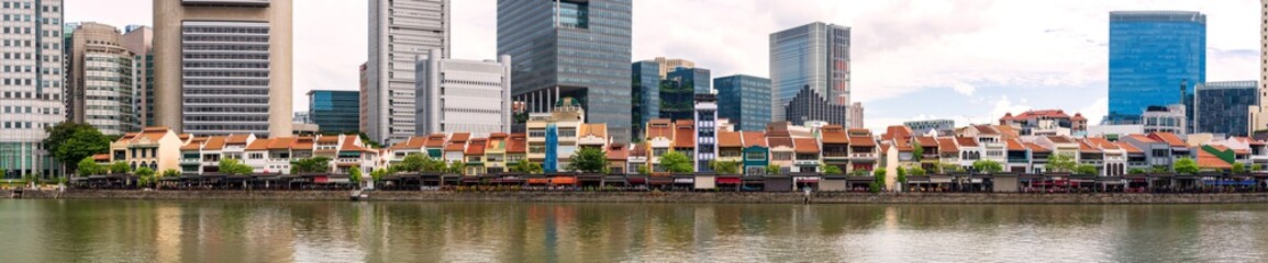 Wide panorama of Boat Quay, Singapore