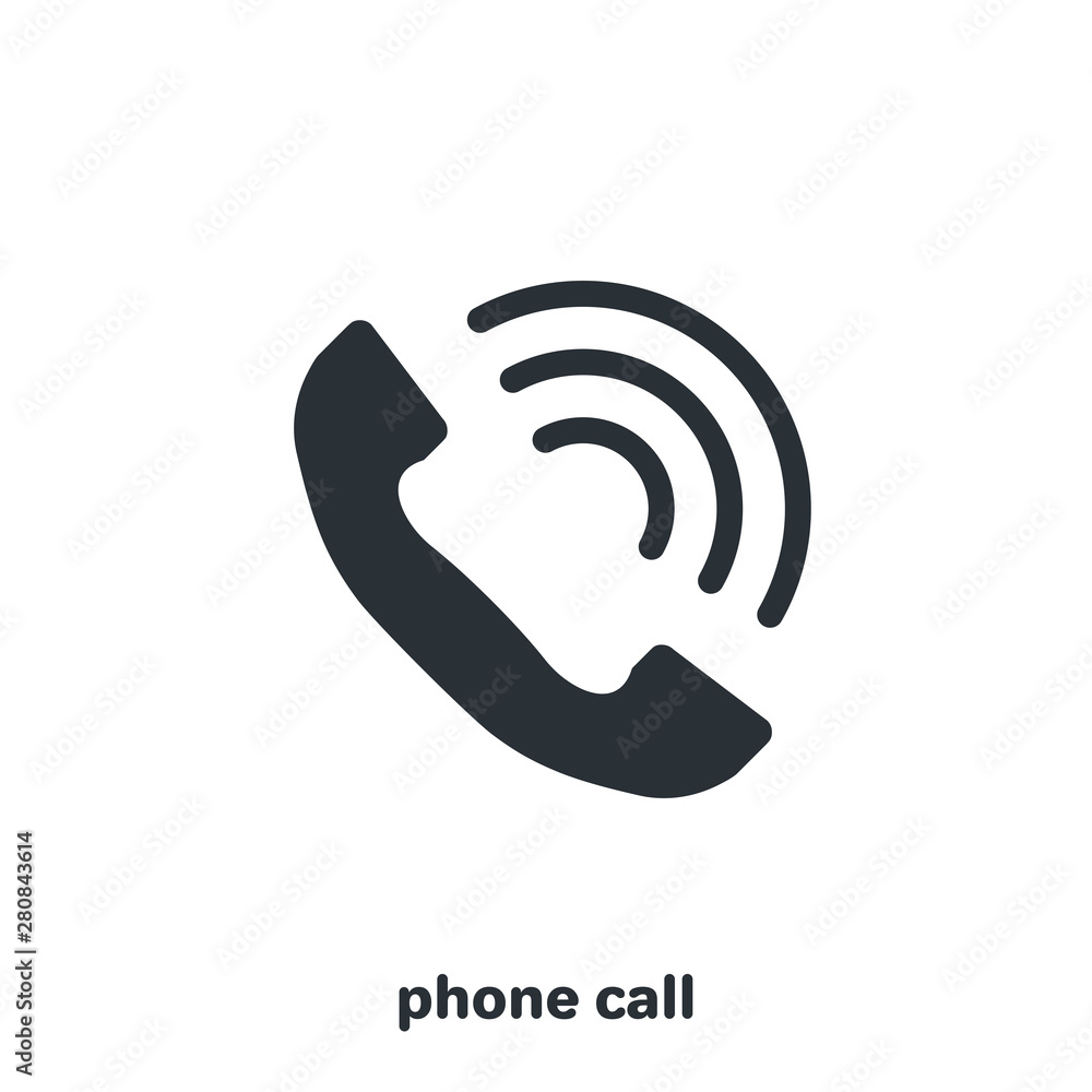 Poster flat vector image on white background, telephone black color and three arcs as a signal, make a phon